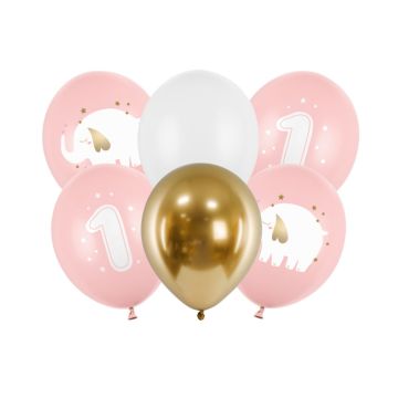 Assorted Balloons - 1 year Pink (6pcs)
