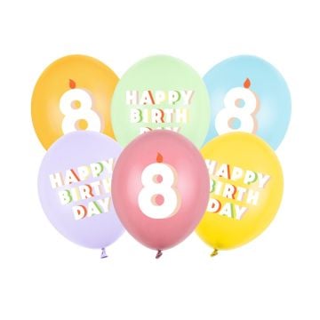 Ballons en latex Happy Birthday - 8 ans