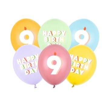 Ballons en latex Happy Birthday - 9 ans