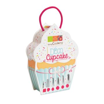 Cupcake decoration box with 6 stainless steel sleeves