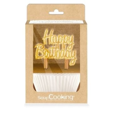 24 Caissettes + 12 Cake Toppers Happy Birthday