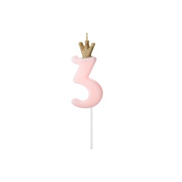 Bougie Chiffre 3 Rose (9.5cm)