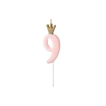 Bougie Chiffre 9 Rose (9.5cm)