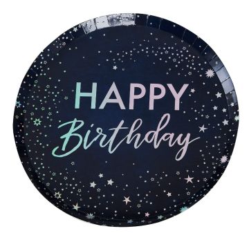 Assiettes "Happy Birthday" - Noir irisé (8pcs)
