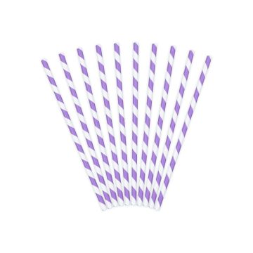Pailles en papier - Rayures Violettes (10pcs)