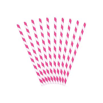 Paper straws with fuchsia stripes (10pcs)