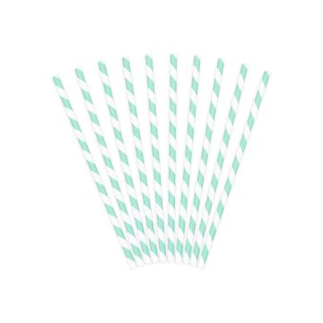 Pailles en papier à rayures turquoise (10pcs)