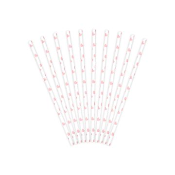 Paper straws - Pink hearts (10pcs)