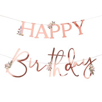 Happy BIrthday Rosegold floral banner