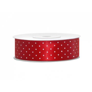 Red Satin Ribbon with white dots 25mm / 25m